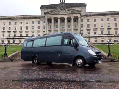 Curran Coaches minibus at Stormont Castle, Belfast - Coach Hire, Ireland