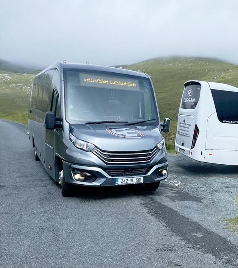 Curran Minibuses in Glenveagh National Park with hillwalkers - we have a large fleet of coaches & buses for hire for tours throughout Ireland